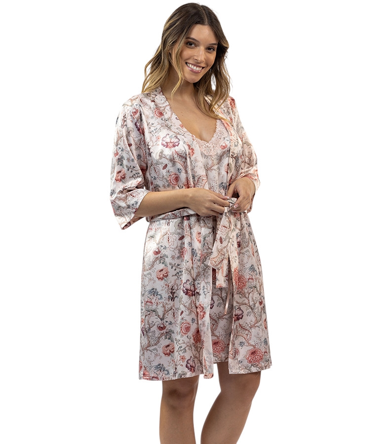 Mira Γυναικεία Σατέν Ρόμπα Floral