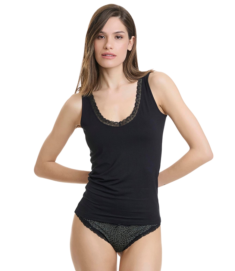 Walk Γυνακείο Tοπ V-Neck από Bamboo με Φαρδιά Τιράντα και Δαντέλα -Κλειστή Πλάτη